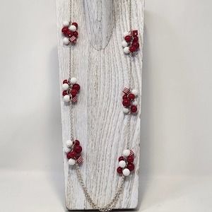 Studio Works Silver Tone Red White Cluster Bead Chain Long Necklace Stationed